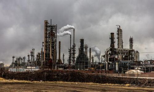 An oil refinery on an overcast day